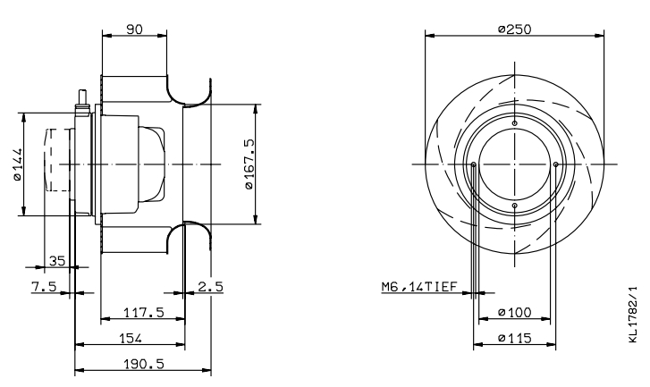 Чертеж вентилятора RH25M-2EK.3B.1R, арт. 107 414